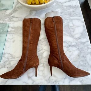 Aquatalia Brown Heeled Boots Elegant Knee-High Suede Boots